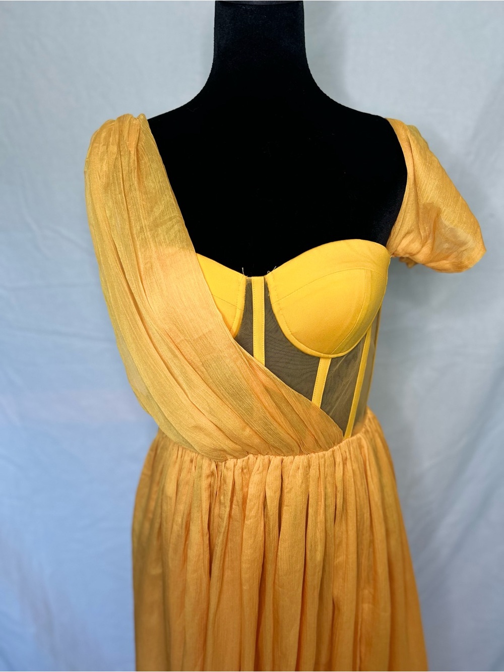 Miss Circle Back In Style Silk Corset High Slit Maxi Dress Marigold NWT - Picture 3 of 12